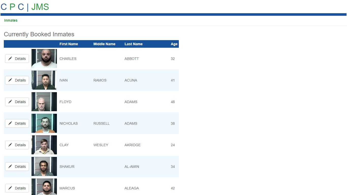 Currently Booked Inmates